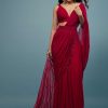 Blood Red Ready-Pleated Saree In Georgette