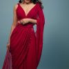 Blood Red Ready-Pleated Saree In Georgette