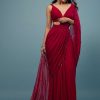 Blood Red Ready-Pleated Saree In Georgette