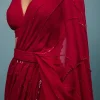 Blood Red Ready-Pleated Saree In Georgette