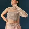 Oyster Organza Embroidered Lehenga Set With Dupatta