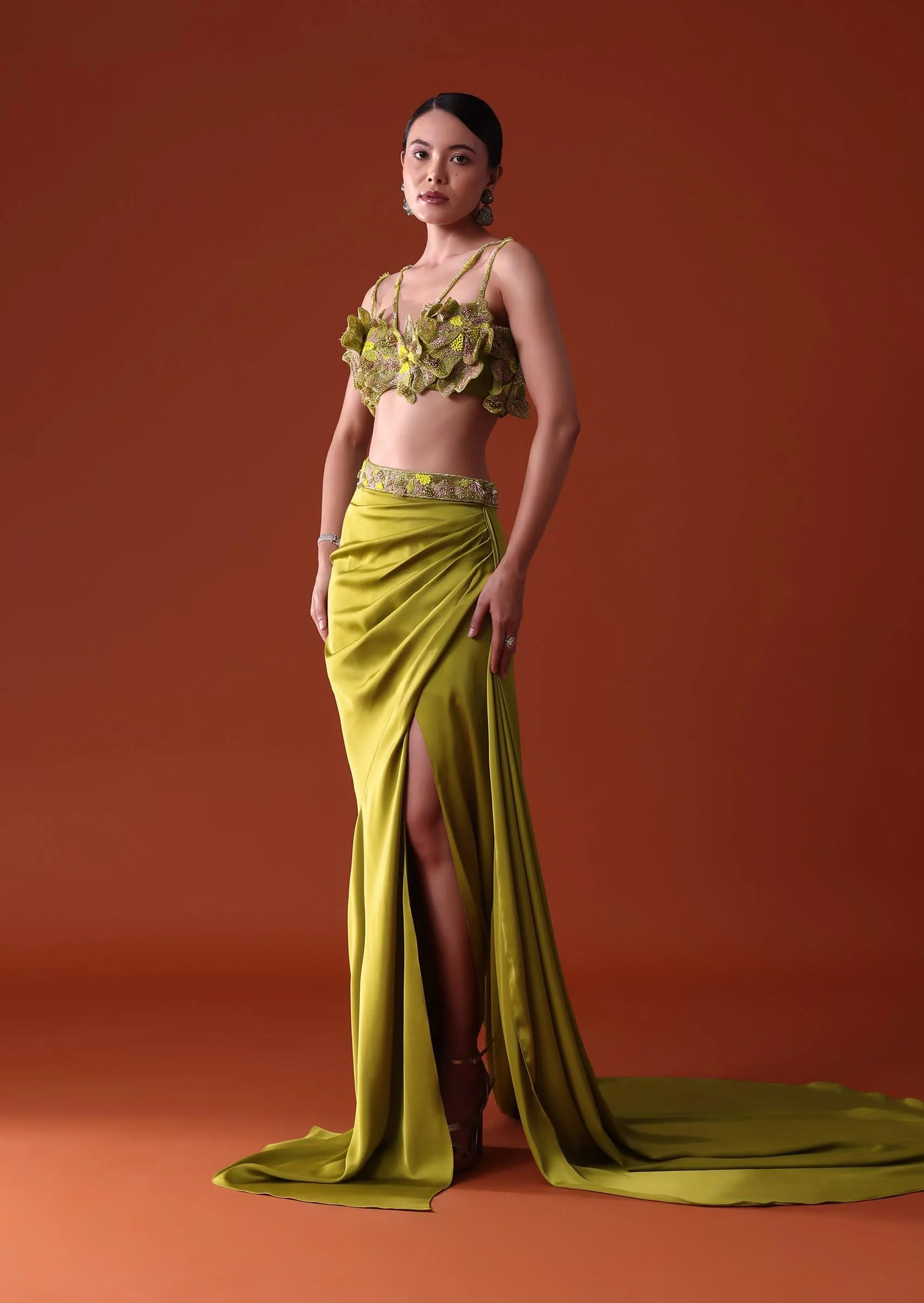 14875-lime-green-zardosi-draped-slit-skirt-with-3d-multi-strap-blouse-1.webp Lime Green Zardosi Draped Slit Skirt With 3D Multi Strap Blouse