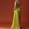 Lime Green Zardosi Draped Slit Skirt With 3D Multi Strap Blouse