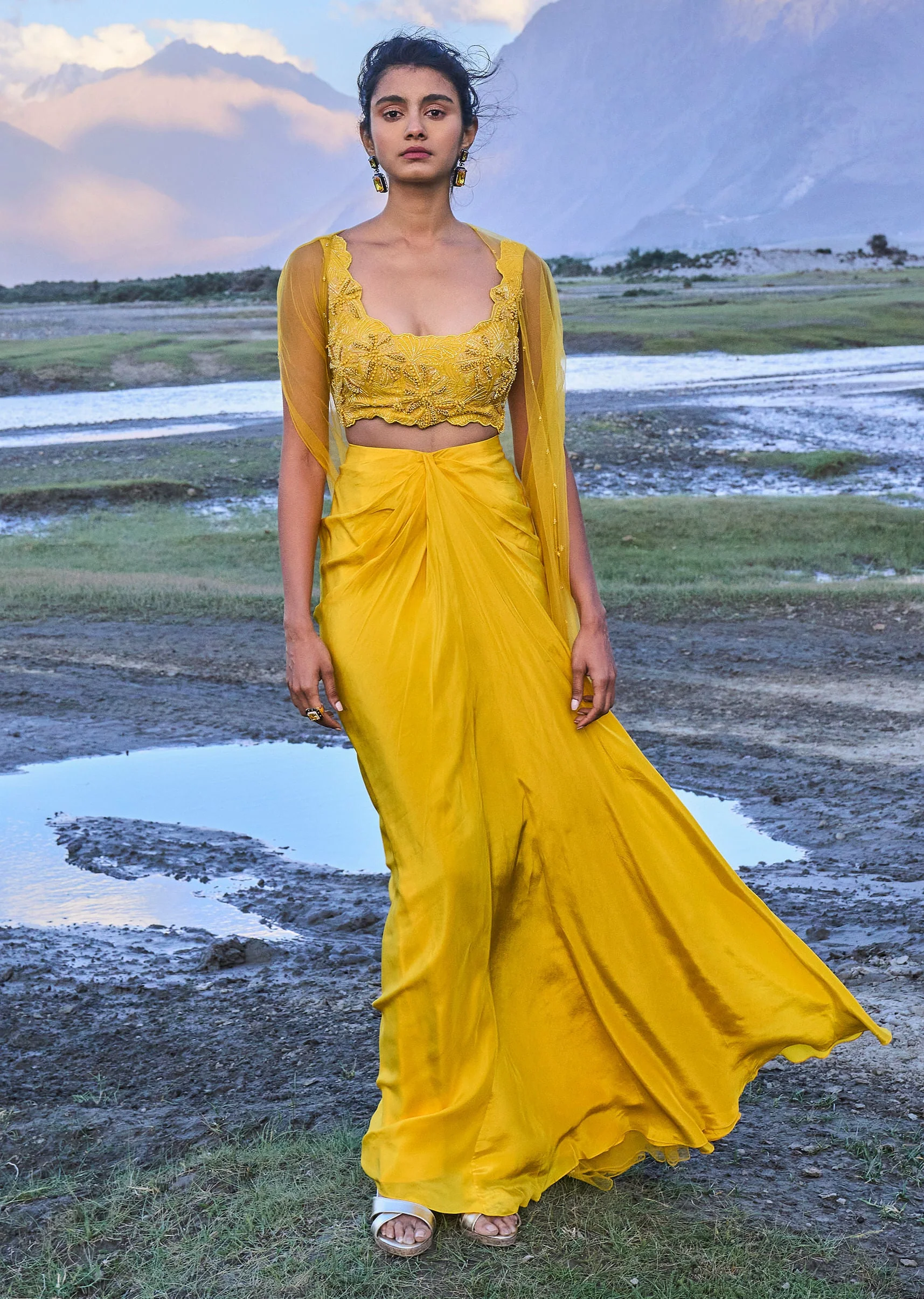 14906-yellow-pre-draped-skirt-with-embroidered-corset-blouse-and-cape-1.webp Yellow Pre Draped Skirt With Embroidered Corset Blouse And Cape