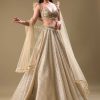 Gold Pre Pleated Lehenga With Embellished Blouse And Net Dupatta