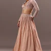 Peach Embroidered Ruched Lehenga With Collar Neck Blouse And Dupatta