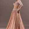 Peach Embroidered Ruched Lehenga With Collar Neck Blouse And Dupatta