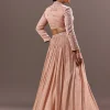 Peach Embroidered Ruched Lehenga With Collar Neck Blouse And Dupatta