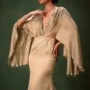 Golden Chiffon Silk Jacquard Kaftan