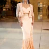 Light Peach Pleated Blouse With Short Jacket And Draped Frill Skirt