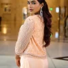 Light Peach Pleated Blouse With Short Jacket And Draped Frill Skirt