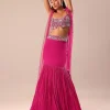 Pink Fishcut Skirt With Hand Embroidered Blouse And Jacket