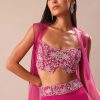 Pink Fishcut Skirt With Hand Embroidered Blouse And Jacket