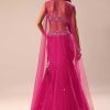 Pink Fishcut Skirt With Hand Embroidered Blouse And Jacket