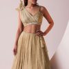 Glam Gold Embroidered Lehenga Set In Knit Stretchable Fabric