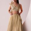 Glam Gold Embroidered Lehenga Set In Knit Stretchable Fabric