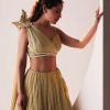 Glam Gold Embroidered Lehenga Set In Knit Stretchable Fabric