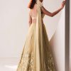 Glam Gold Embroidered Lehenga Set In Knit Stretchable Fabric