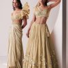 Glam Gold Embroidered Lehenga Set In Knit Stretchable Fabric