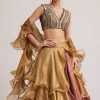 Gold And Mauve Organza Embellished Lehenga Set