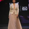 Peach Banarasi Embroidered Jacket With Palazzo And Suspender