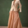 Peach Banarasi Embroidered Jacket With Palazzo And Suspender