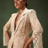 Peach Banarasi Embroidered Jacket With Palazzo And Suspender