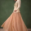 Peach Banarasi Embroidered Jacket With Palazzo And Suspender