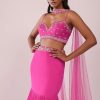 Fuschia Pink Lehenga And Hand Embroidered Blouse Set In Crepe