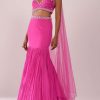 Fuschia Pink Lehenga And Hand Embroidered Blouse Set In Crepe