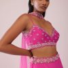 Fuschia Pink Lehenga And Hand Embroidered Blouse Set In Crepe