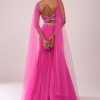 Fuschia Pink Lehenga And Hand Embroidered Blouse Set In Crepe