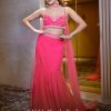 Fuschia Pink Lehenga And Hand Embroidered Blouse Set In Crepe