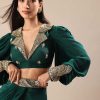 Pine Green Embroidered Blouse And Drape Skirt