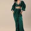 Pine Green Embroidered Blouse And Drape Skirt