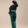 Pine Green Embroidered Blouse And Drape Skirt