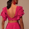 Pink Indo-western Saree And Layered Sleeves Blouse Set In Crepe