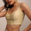 Cream Sleeveless Blouse With Sweetheart Neckline In Raw Silk