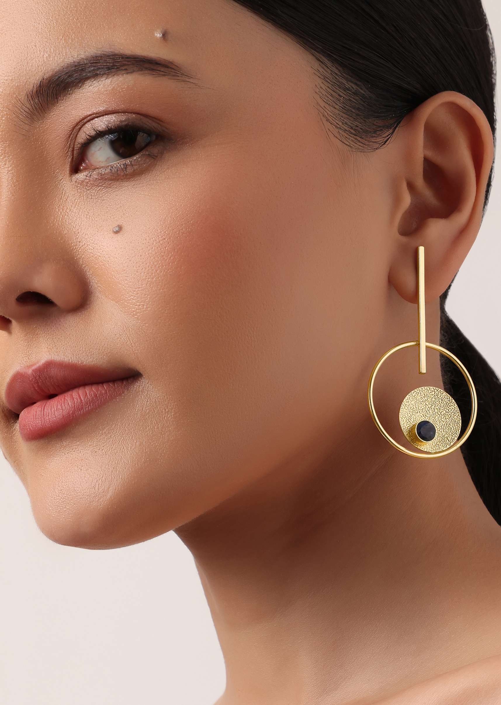 Gold Symetrical Danglers With Blue Enamel Detail