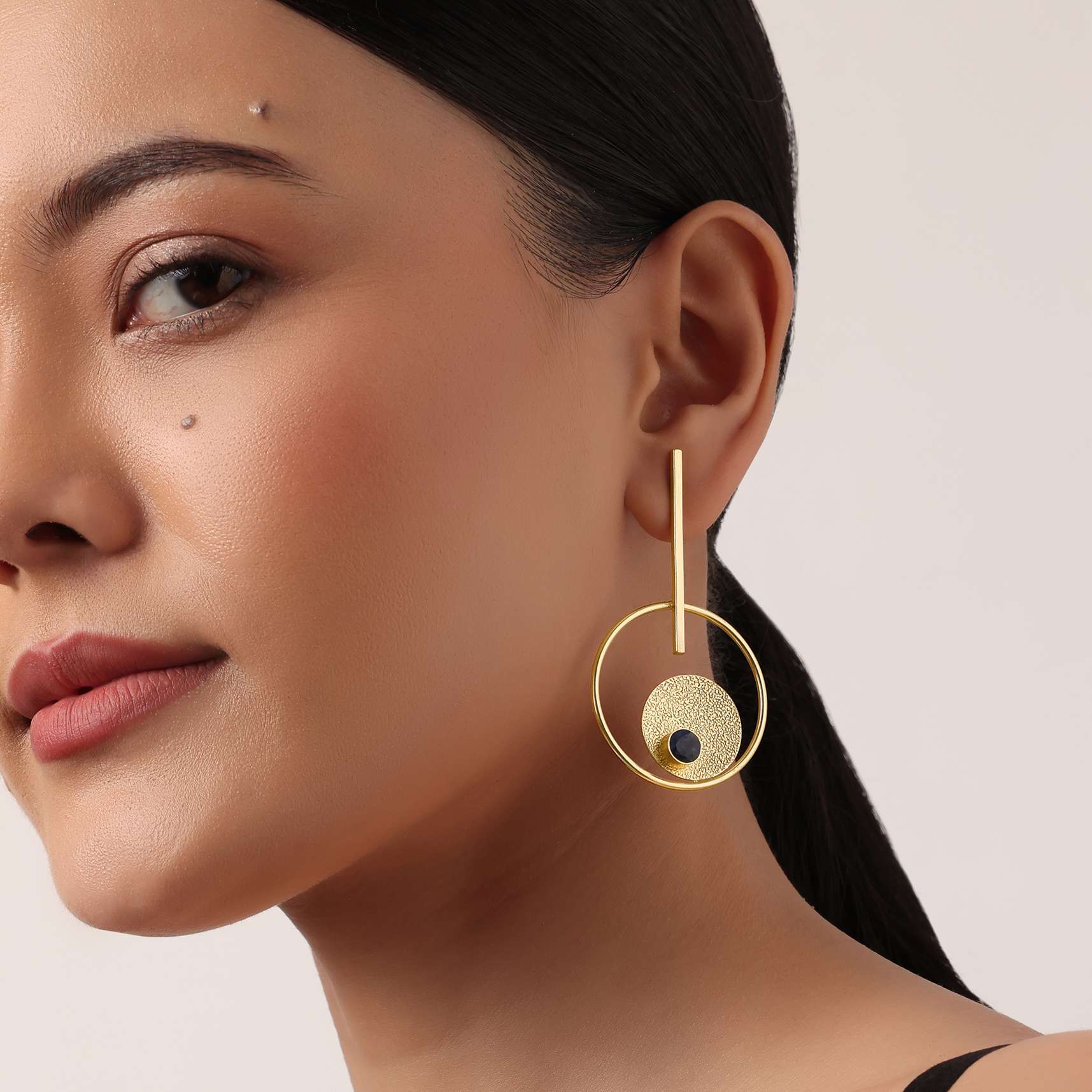 Gold Symetrical Danglers With Blue Enamel Detail