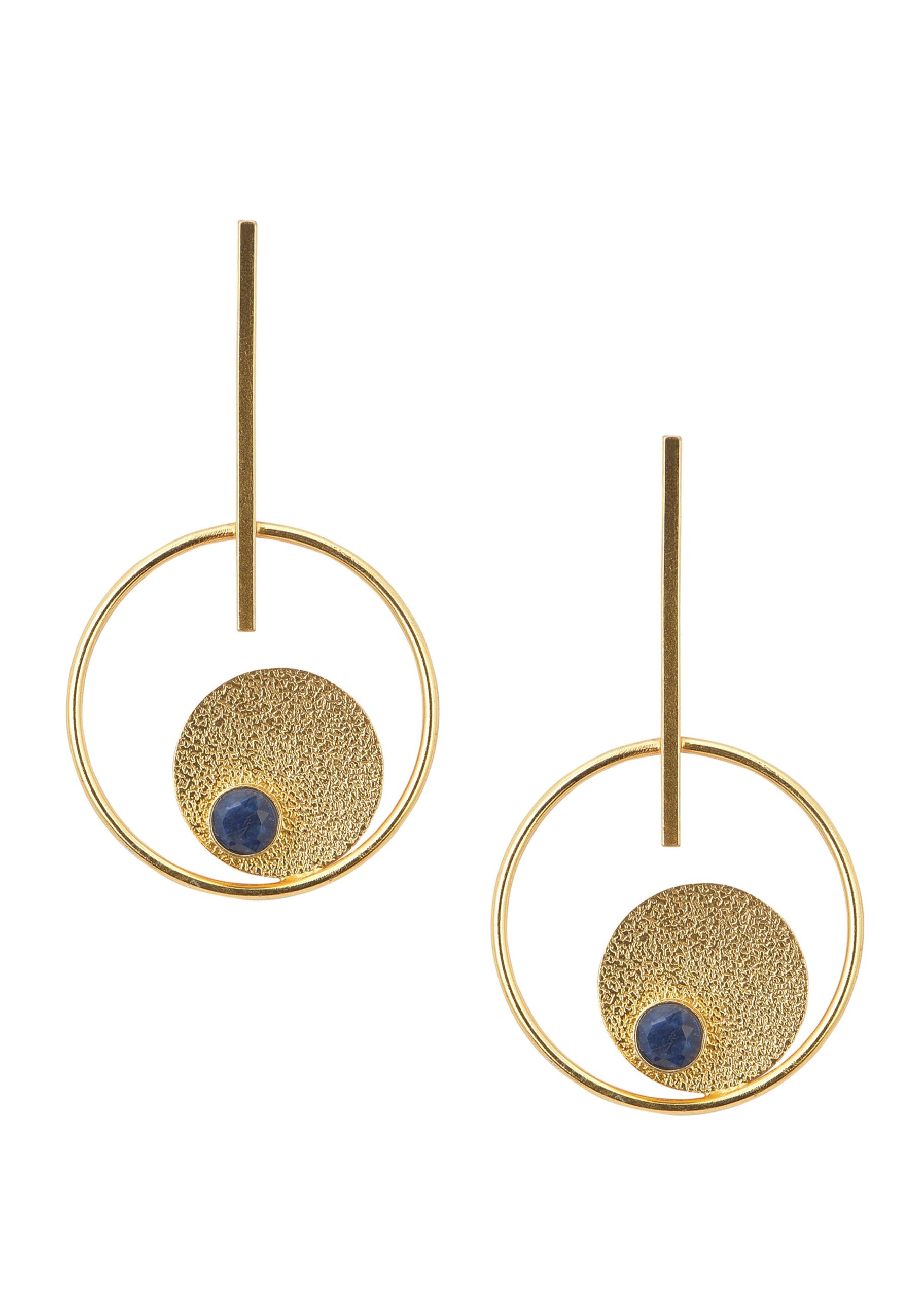 Gold Symetrical Danglers With Blue Enamel Detail