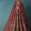 Rust Orange Embroidered Bridal Lehenga Set With Aari Work