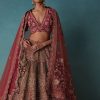 Rust Orange Embroidered Bridal Lehenga Set With Aari Work