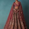 Rust Orange Embroidered Bridal Lehenga Set With Aari Work