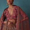 Rust Orange Embroidered Bridal Lehenga Set With Aari Work