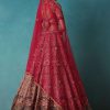 Brick Red Velvet Bridal Lehenga Set With Aari Work