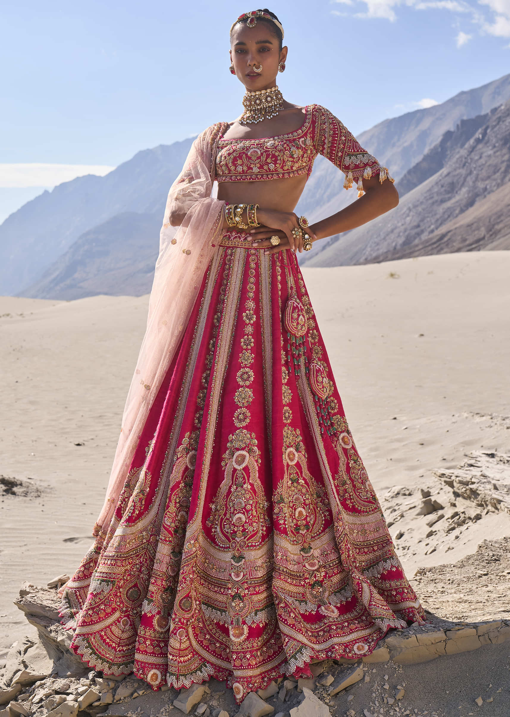 15152-pink-embroidered-bridal-lehenga-with-two-dupattas-1.jpg Pink Embroidered Bridal Lehenga With Two Dupattas