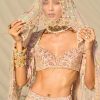 Pink Embroidered Butti Work Bridal Lehenga With Two Dupattas