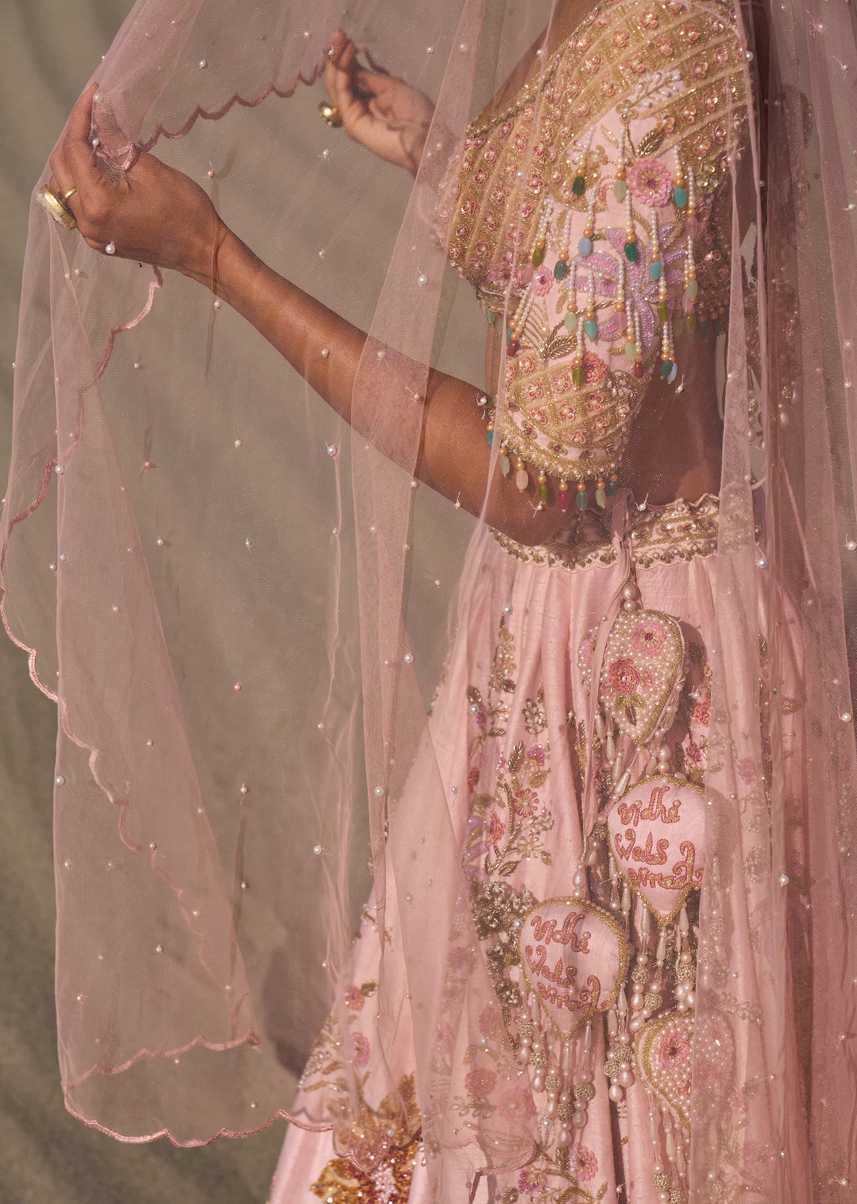 Pink Embroidered Butti Work Bridal Lehenga With Two Dupattas