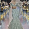 Beige Fish-Cut Lehenga And Blouse With Crystal Tassels